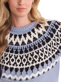 525 America Alora Puff Sleeve Fair Isle Top in eventide combo 1 - women's blouse - view 4