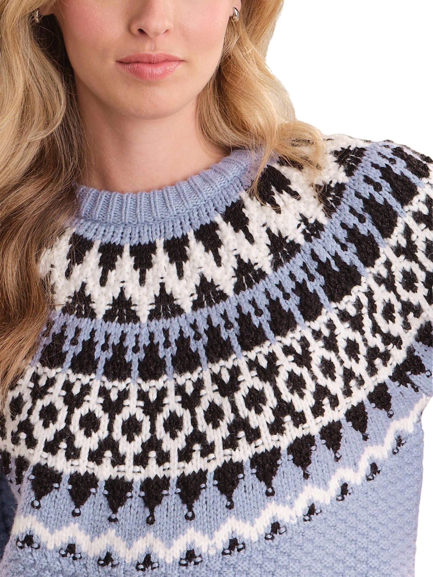525 America Alora Puff Sleeve Fair Isle Top in eventide combo 1 - women's blouse - view 4