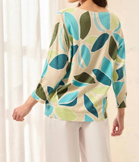 Tribal - Soft Yarn Three-quarter Sleeve Crewneck Sweater