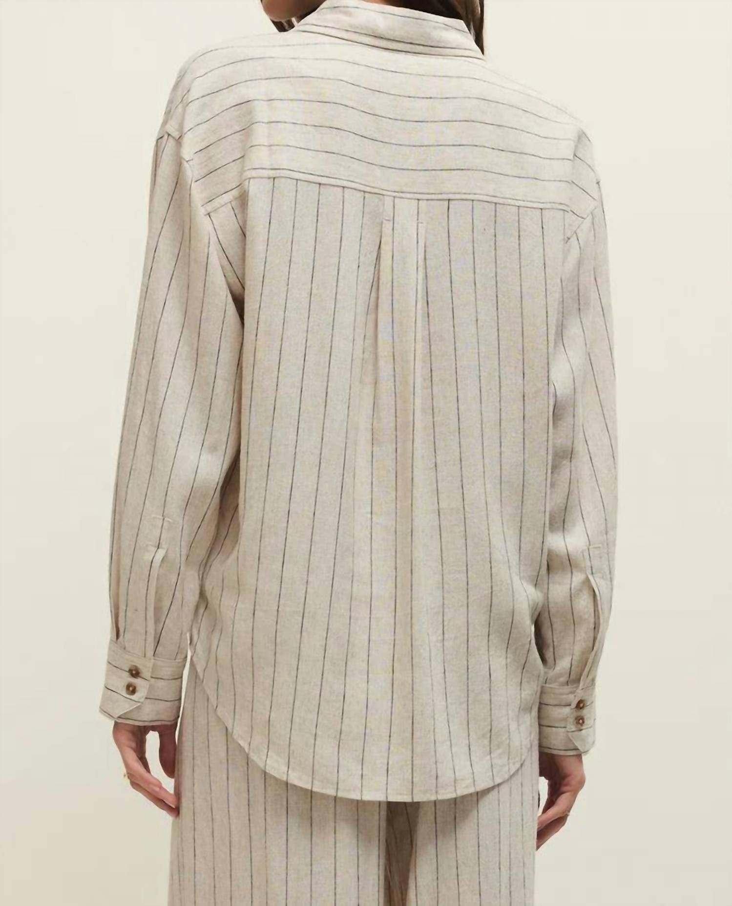 Z Supply Alfie Striped Button Up Top in beige 1 - women's long sleeve top - alternate view