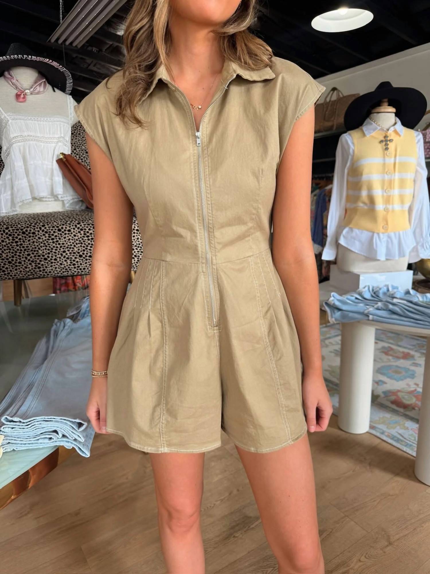Sage The Label - Adventure Contrast Stitch Zip Up Romper