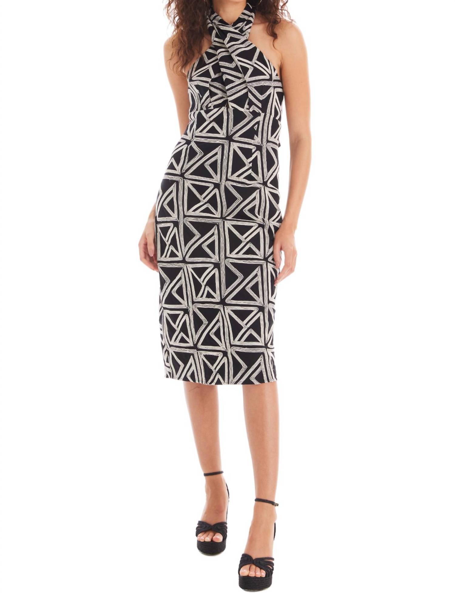 ALLISON NEW YORK Stella Midi Dress in black geo - women's dress - view 4