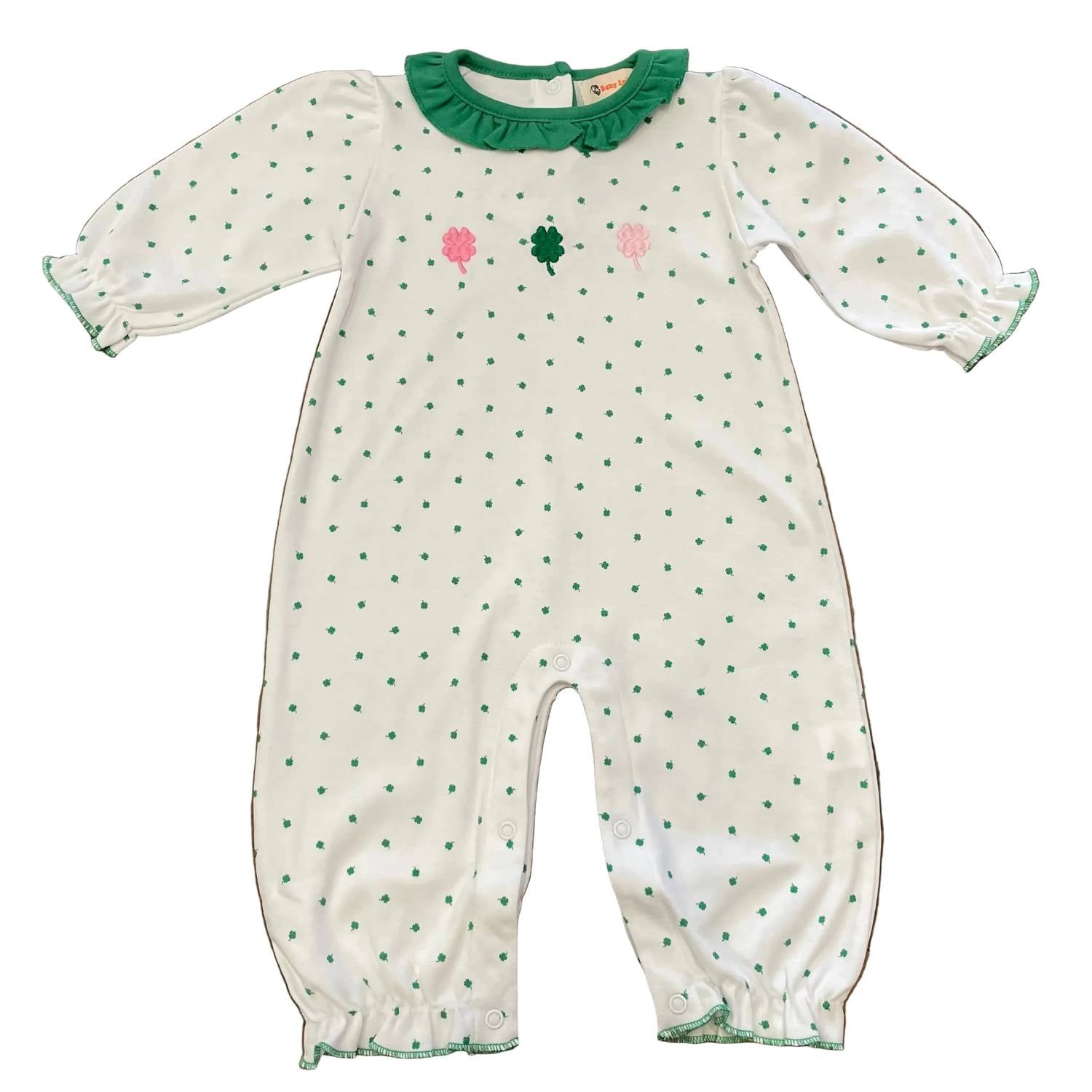 Luigi Kids - Kid's 3 Shamrocks Embroidered Long Romper