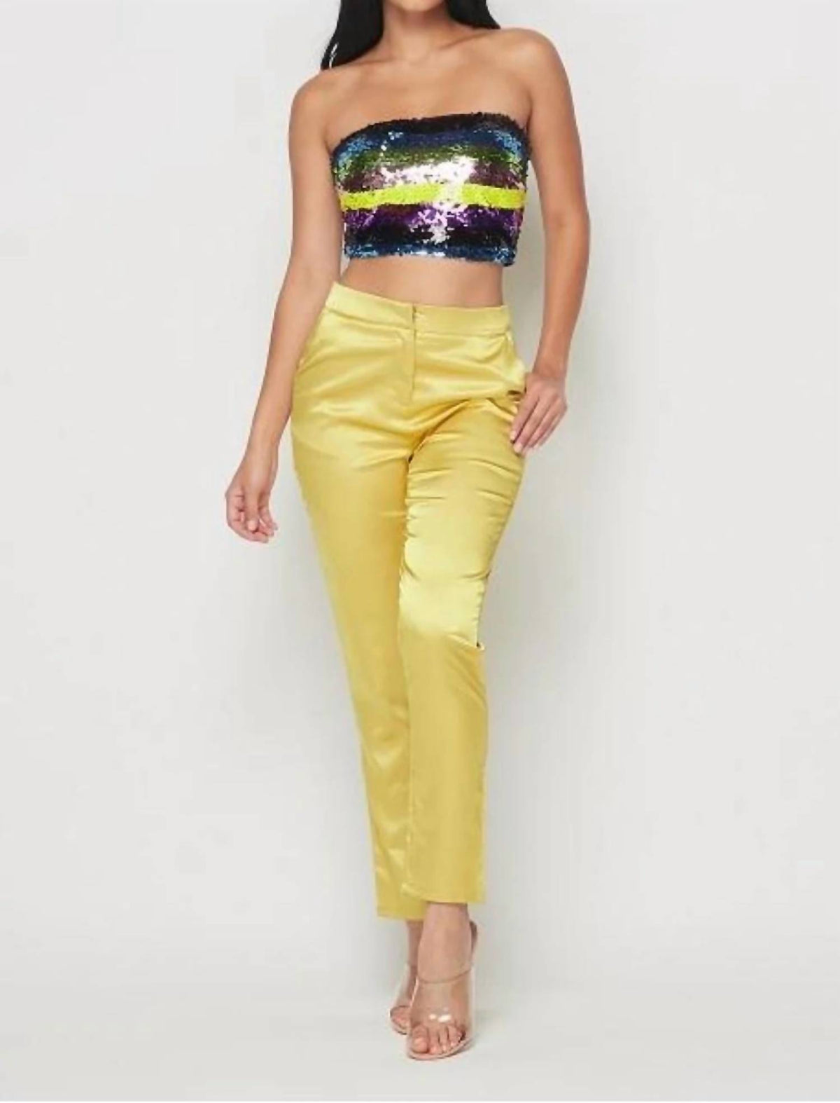 The Sang - A Sequin Tube Top And Satin Pants Set