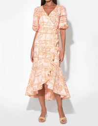 Adelyn Rae - Haven Ruffle Embroidery Wrap Midi Dress