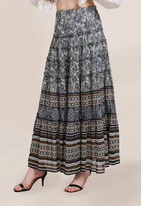 SCARLETT POPPIES Drift Long Skirt in vanilla olive and black - women's skirt - detail view