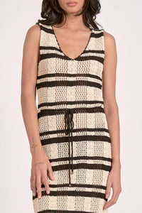 Elan - Striped Crochet Knit Midi Dress