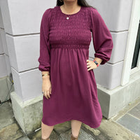 Cotton Bleu - Smocking Detail Long Sleeve Dress