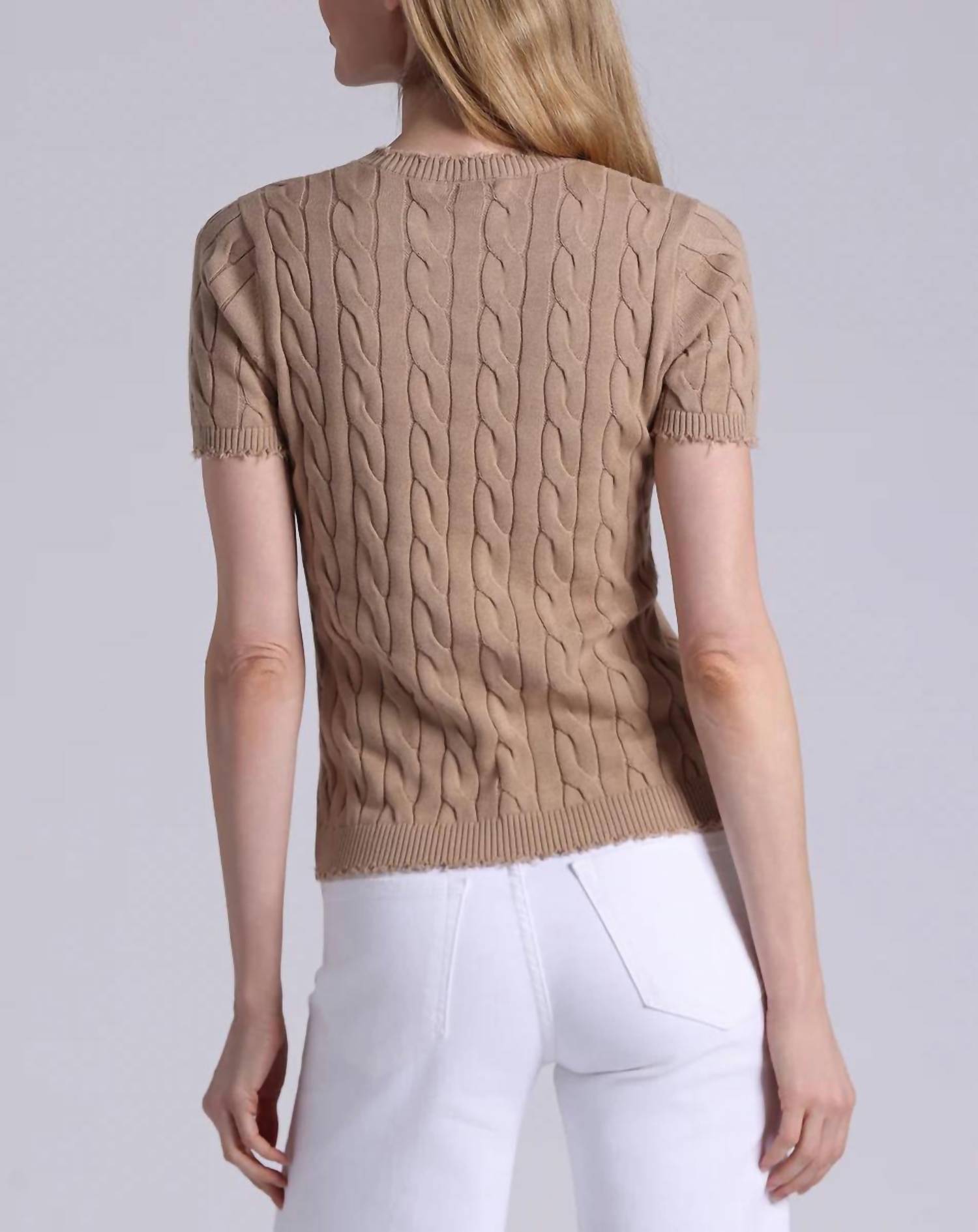 Minnie Rose - Cotton Frayed Cable Short Sleeve Tee