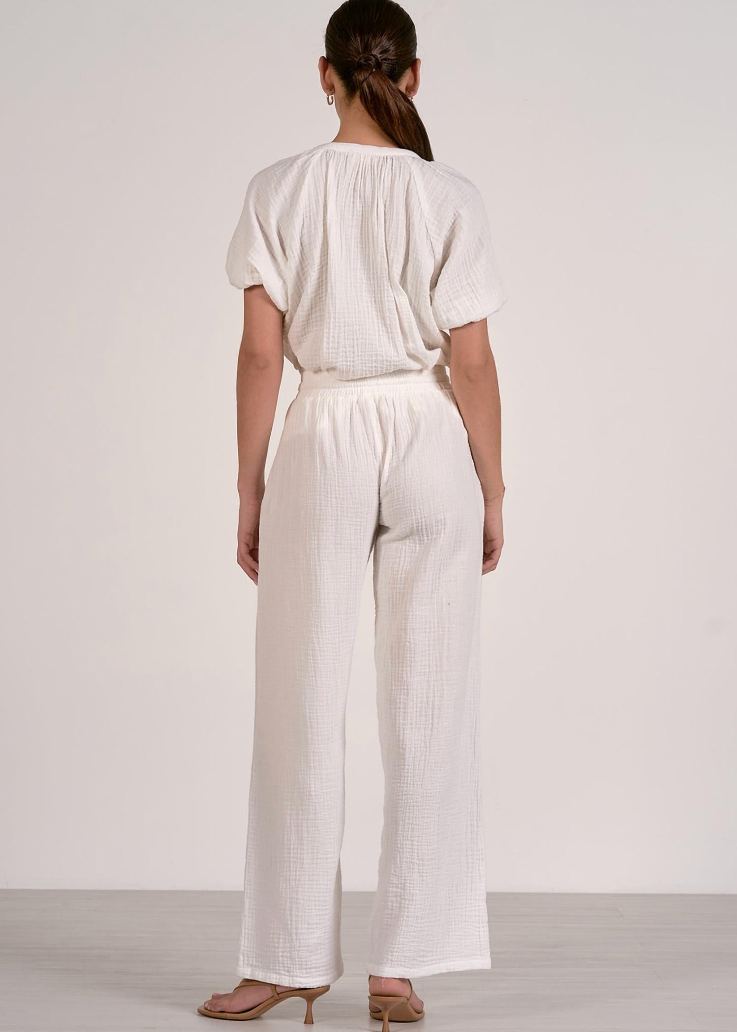 ELAN Gauze Smocked Pants in white - women's pants - alternate view