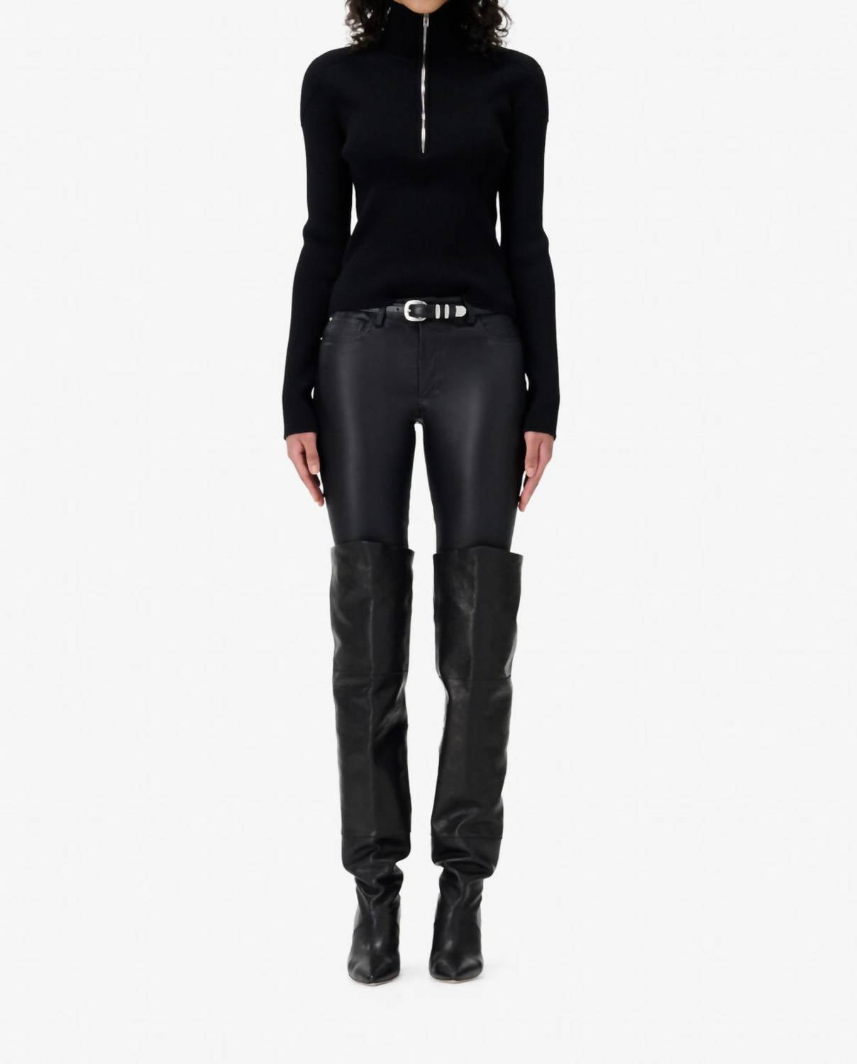 IRO Ambra Half Zip Ribbed Sweater in black - women's sweater
