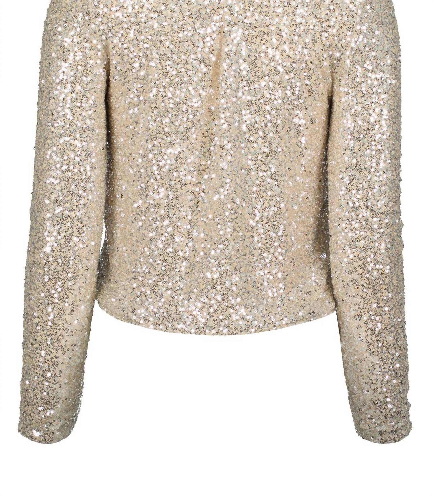 bishop + young Women's Sublime Funnel Neck Top in champagne - women's long sleeve top - detail view