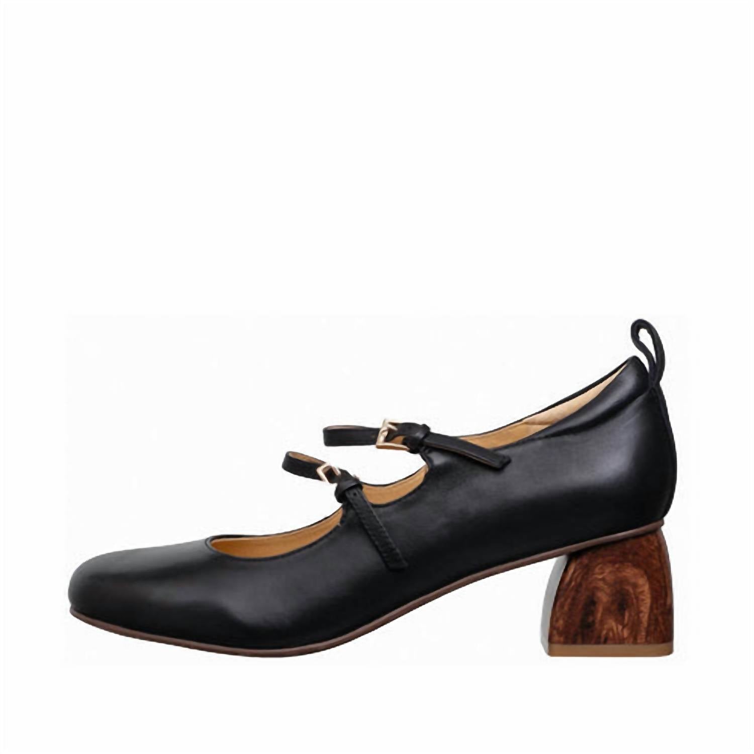 Antelope Women's Nicolette Double Strap Mary Jane Block Heel in black leather - women's heels - detail view