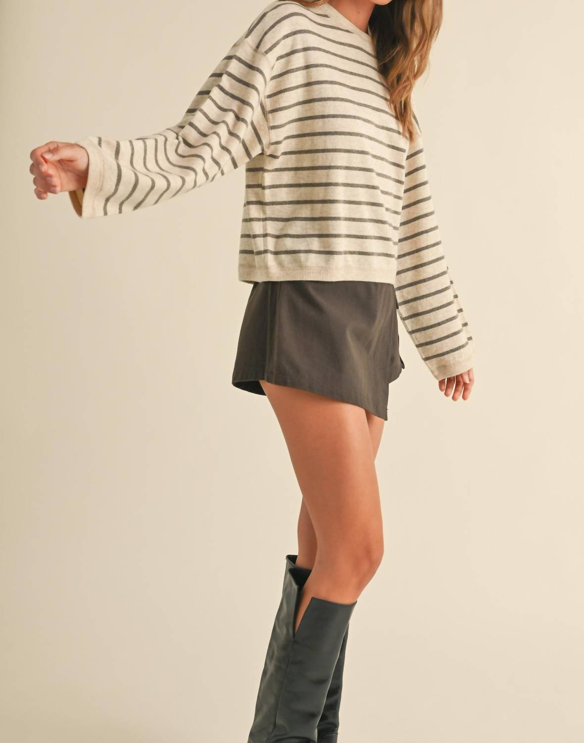 Miou Muse - Women's Striped Soft Knit Top