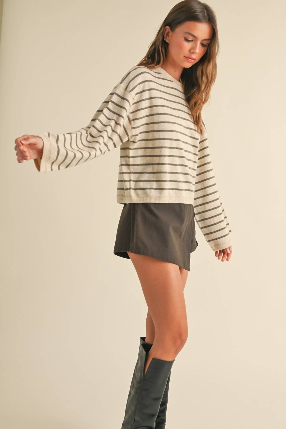 Miou Muse - Women's Striped Soft Knit Top