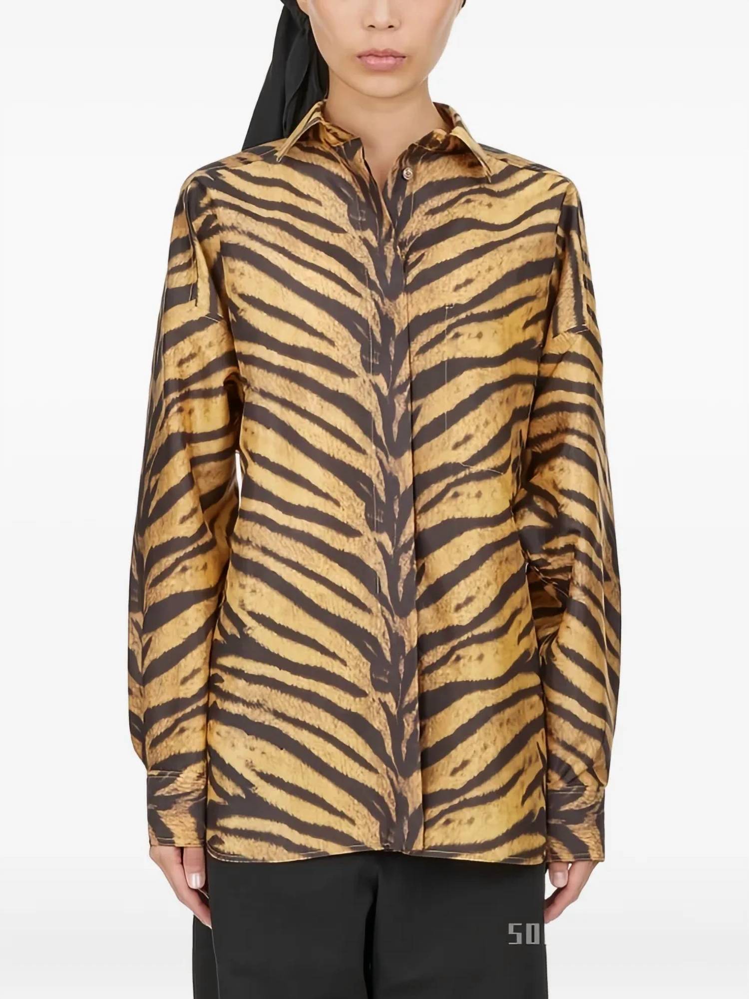 Salvatore Ferragamo Tiger Print Long-sleeved Shirt in golden yellow - women's shirt - view 108