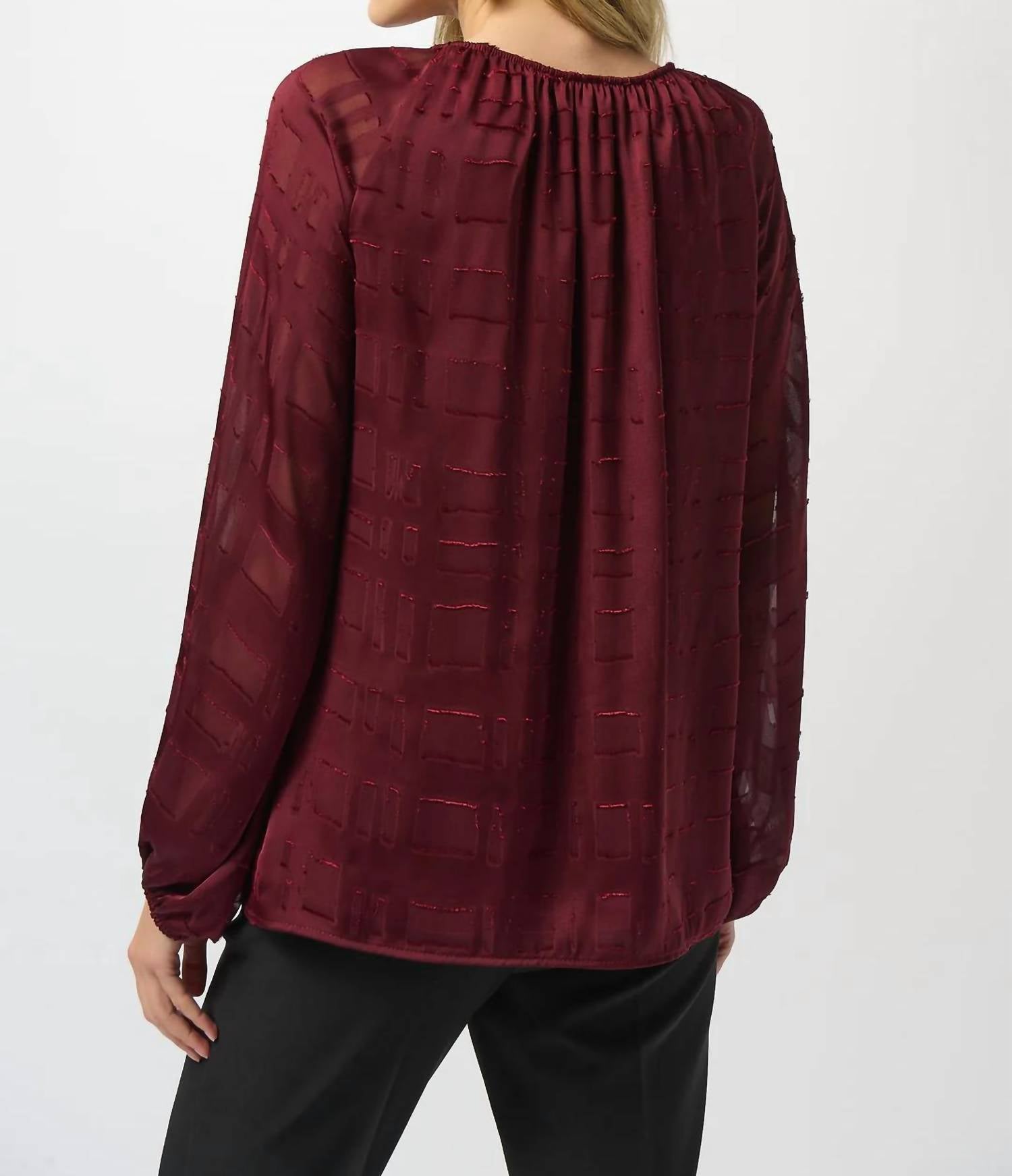 Joseph Ribkoff - Keyhole Neckline Long Puffed Sleeves Top