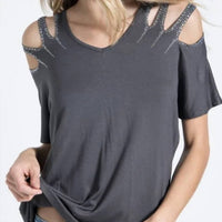 Vocal Apparel - Laser Cut Stone Shoulder Top