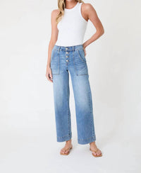 Level99 - Camille Exposed Button Wide Leg Jeans