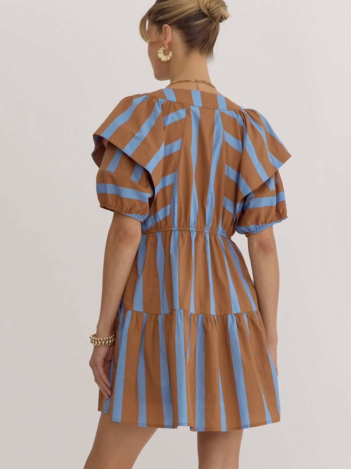 Entro - Striped Puff Sleeve Dress