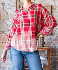 Vanilla Bay ADHARA BUTTON DOWN SHIRT in red - women's shirt - alternate view