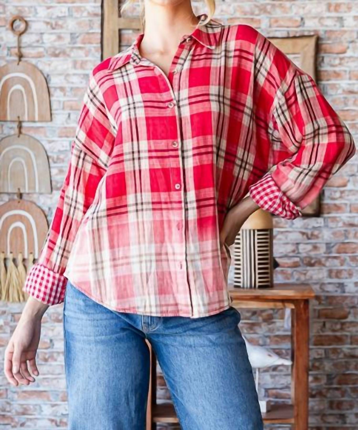Vanilla Bay ADHARA BUTTON DOWN SHIRT in red - women's shirt - alternate view