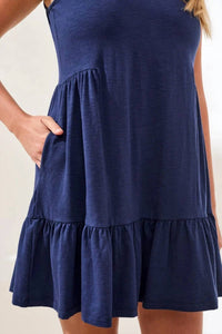 Tribal - Soft Slub Knit Sleeveless V-neck Mini Dress