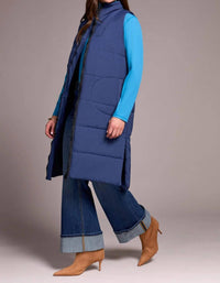 TRIBAL Long Zip-front Quilted Vest in marine - women's jacket - alternate view