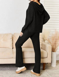 Basic Bae - Full Size Ribbed Drawstring Hooded Top And Straight Pants Set
