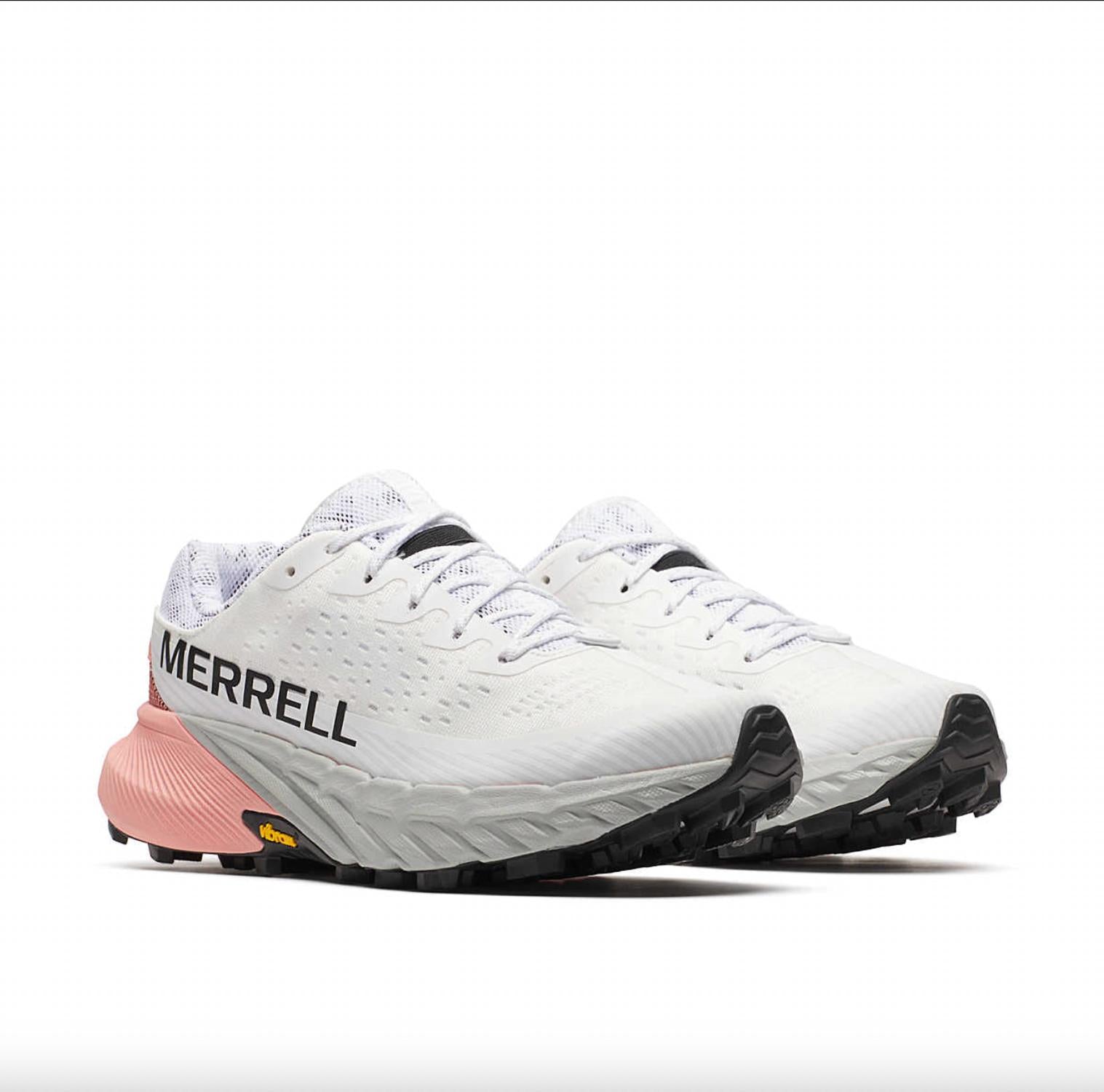 MERRELL Women’s Agility Peak 5 Trail Running Shoes in white soft coral 1 - women's shoe - detail view
