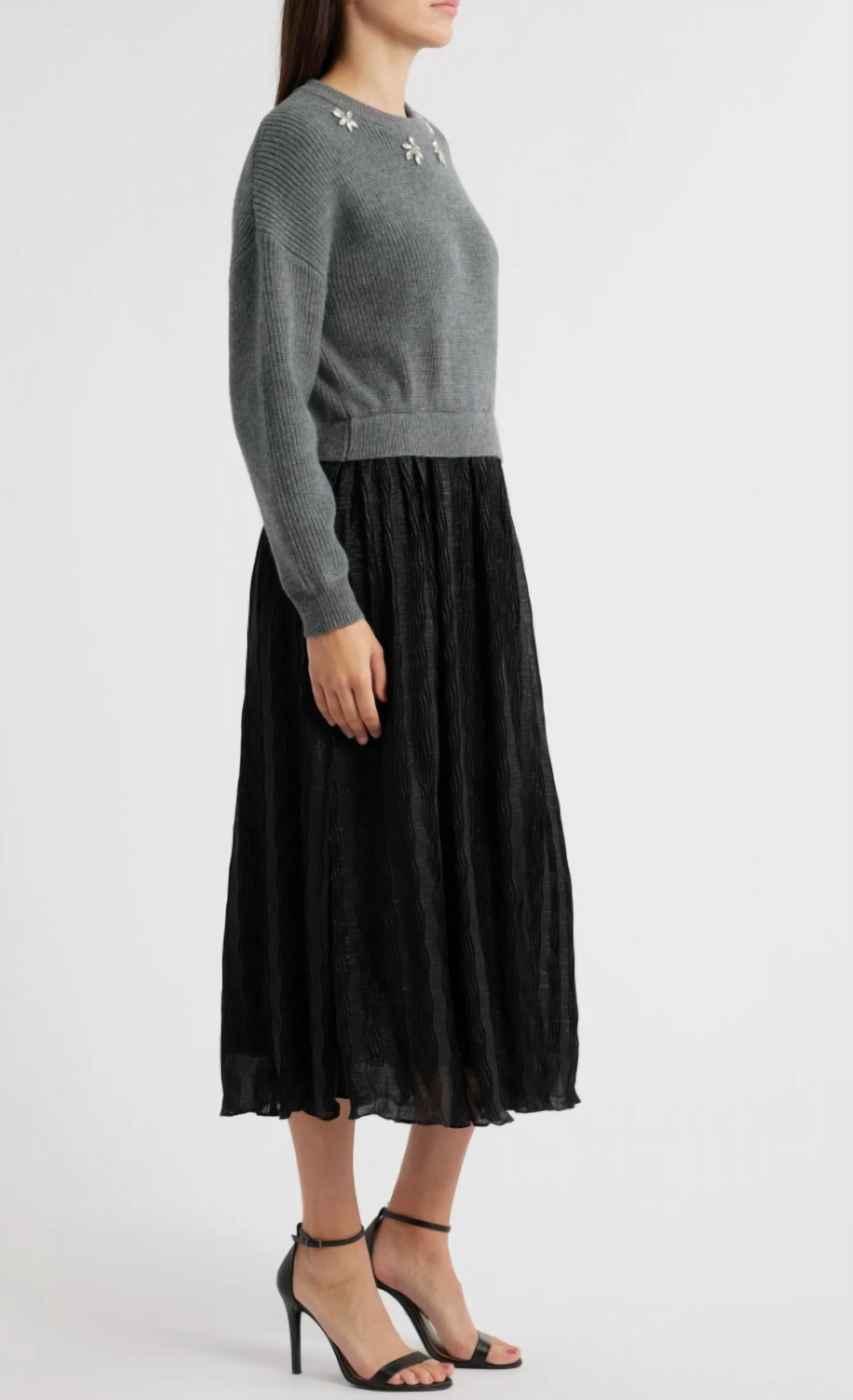 Zoe and Claire Mixed Media Embellished Sweater Dress in heather grey - women's dress - alternate view
