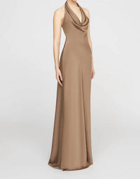HALSTON HERITAGE Sid Satin Halter Gown with Crystals in sandstone - women's dress