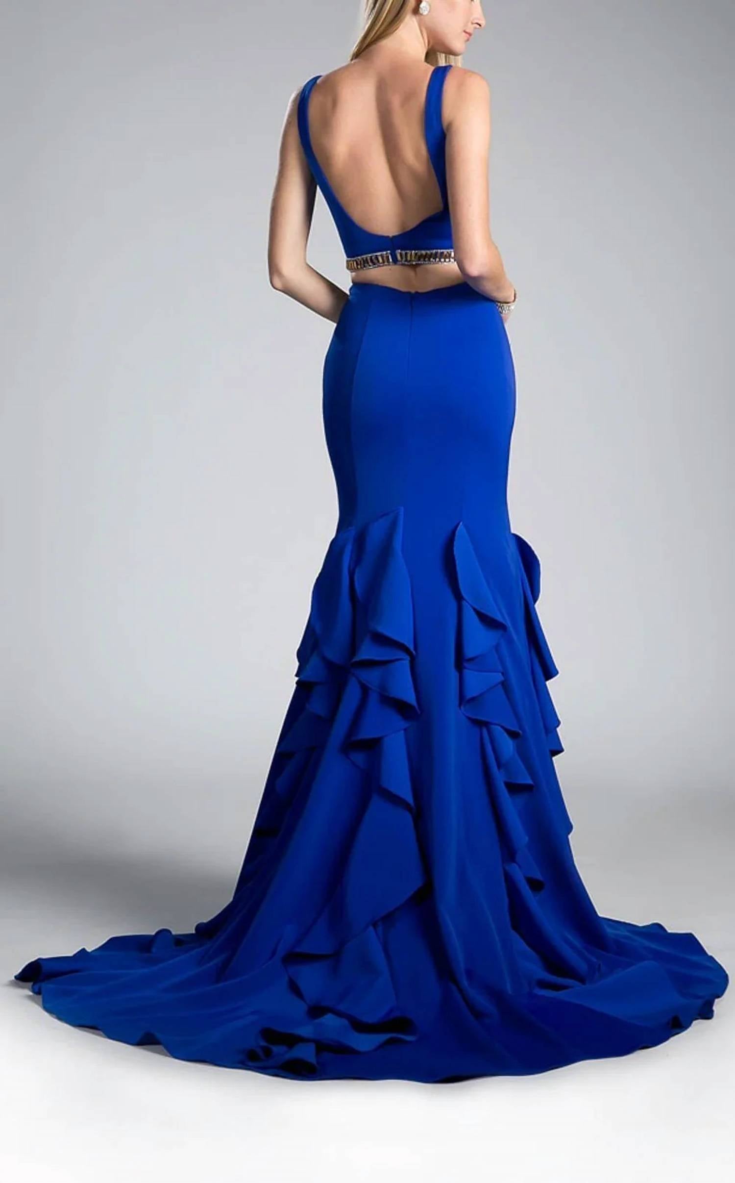 Andrea & Leo Couture - Long 2 Piece Gold Stone Dress