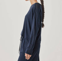 Splendid Jada Pointelle Sweatshirt Top in navy - women's top - detail view