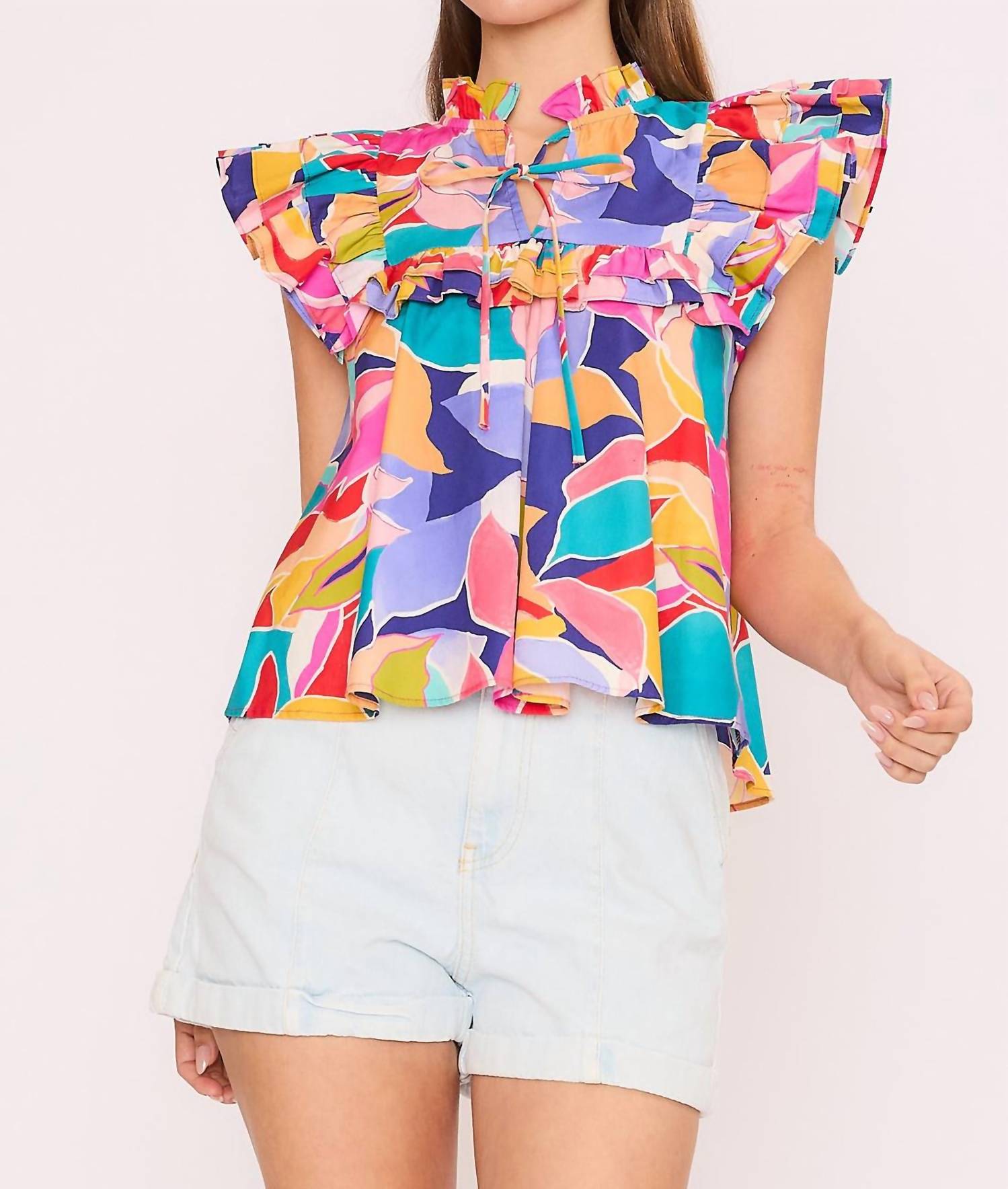 Meet Me In Santorini - Ruffle Bib Top