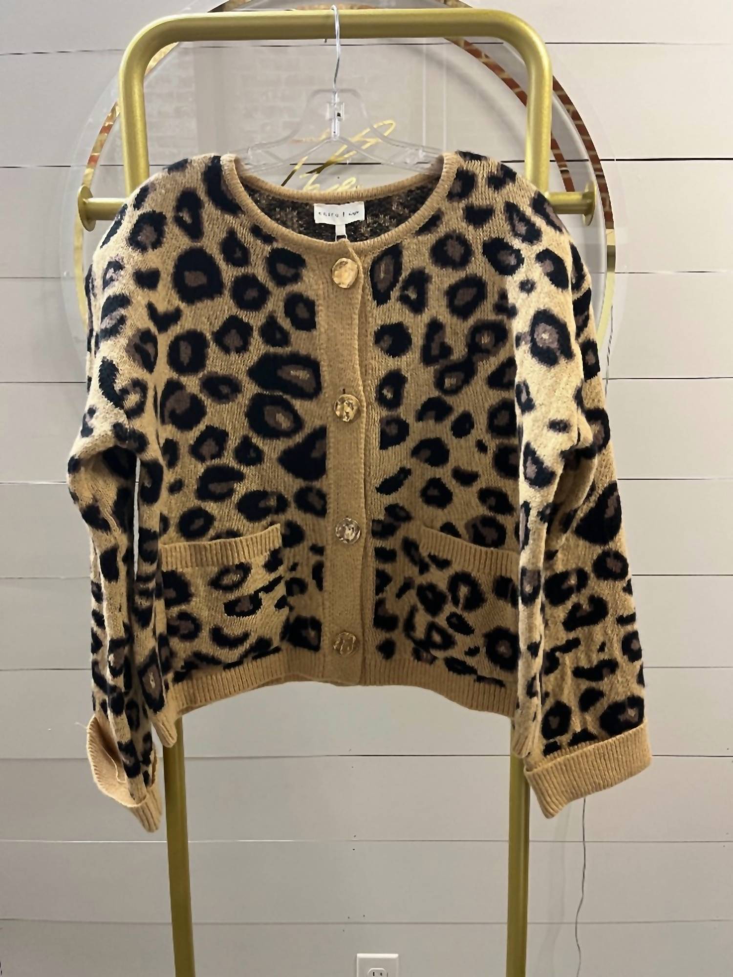 entro Leopard Sweater Cardigan in camel black gold - women's cardigan - alternate view