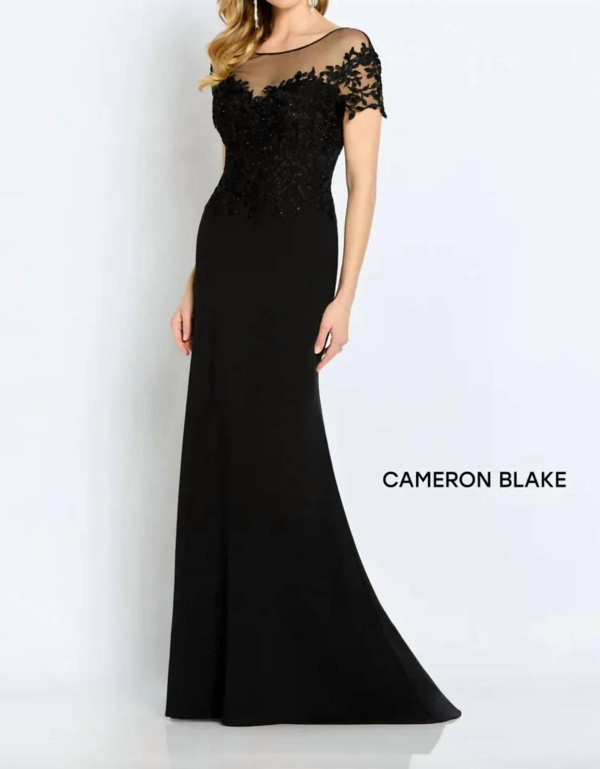 Cameron Blake - Illusion Bateau Lace Evening Gown