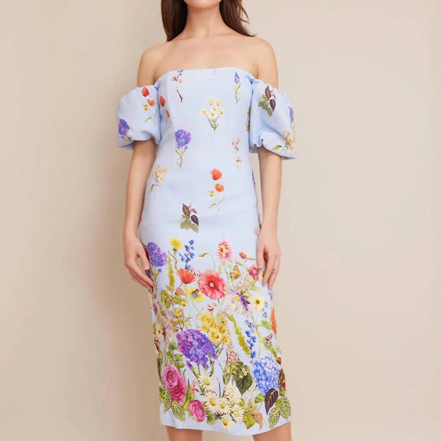 Cara Cara - Floral Crepe Midi Dress - blue - clothing - dresses