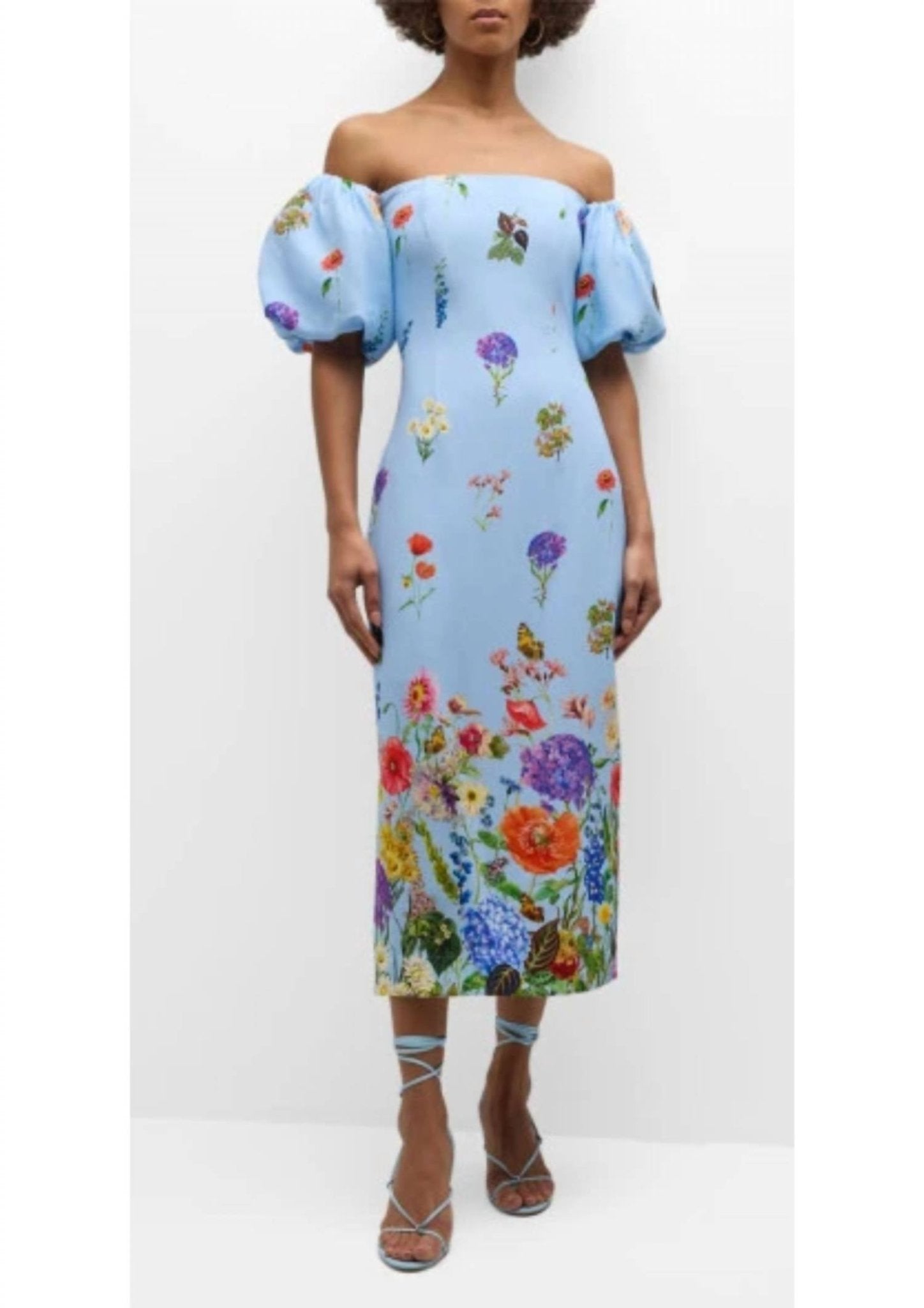 Cara Cara - Floral Crepe Midi Dress - blue - clothing - dresses