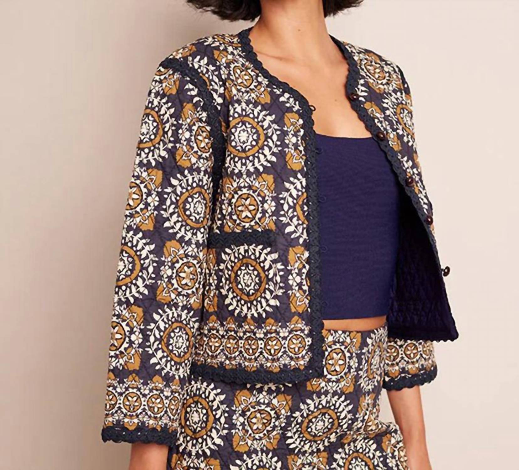 Cara Cara - Marissa Cropped And Quilted Jacket - blue - cardigans - clothing