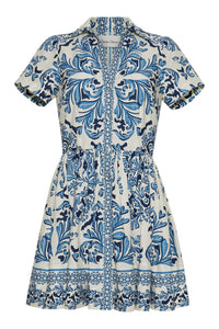 Cara Cara - Noor Short Sleeves Mini Dress - blue - clothing - cotton
