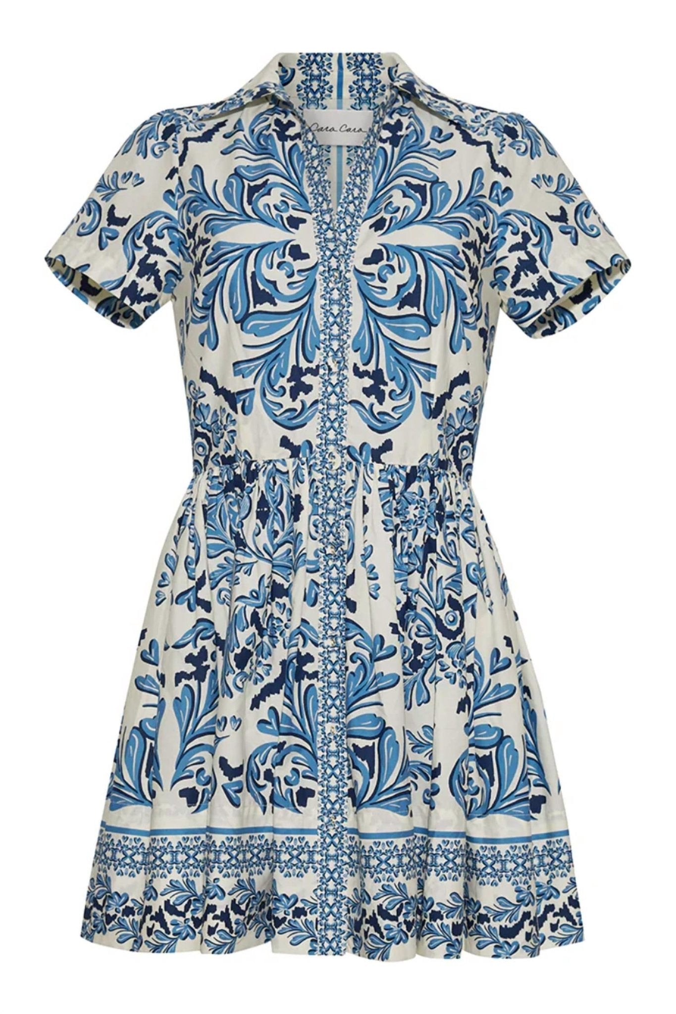 Cara Cara - Noor Short Sleeves Mini Dress - blue - clothing - cotton