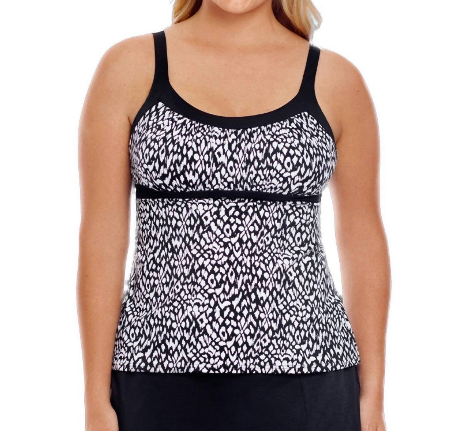 Caribbean Joe - Native Beat Empire Tankini Top - Plus - bikinis - black - clothing