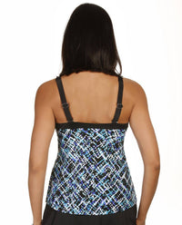 Caribbean Joe - V - neck Framed Surplice Tankini Top - bikinis - blue - clothing