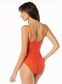 Carmen Marc Valvo - Crochet One Piece Swimsuit - clothing - one - pieces - orange
