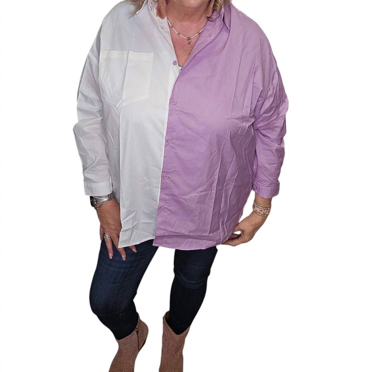 Carole'S Collections - Two Tone Cotton Top