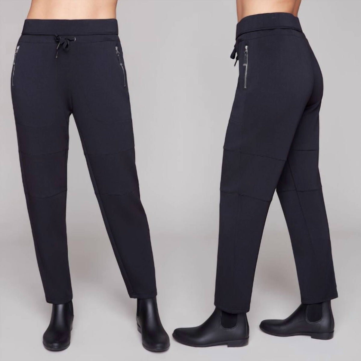 Carre Noir - Side Zippers Tie Waistband Pant