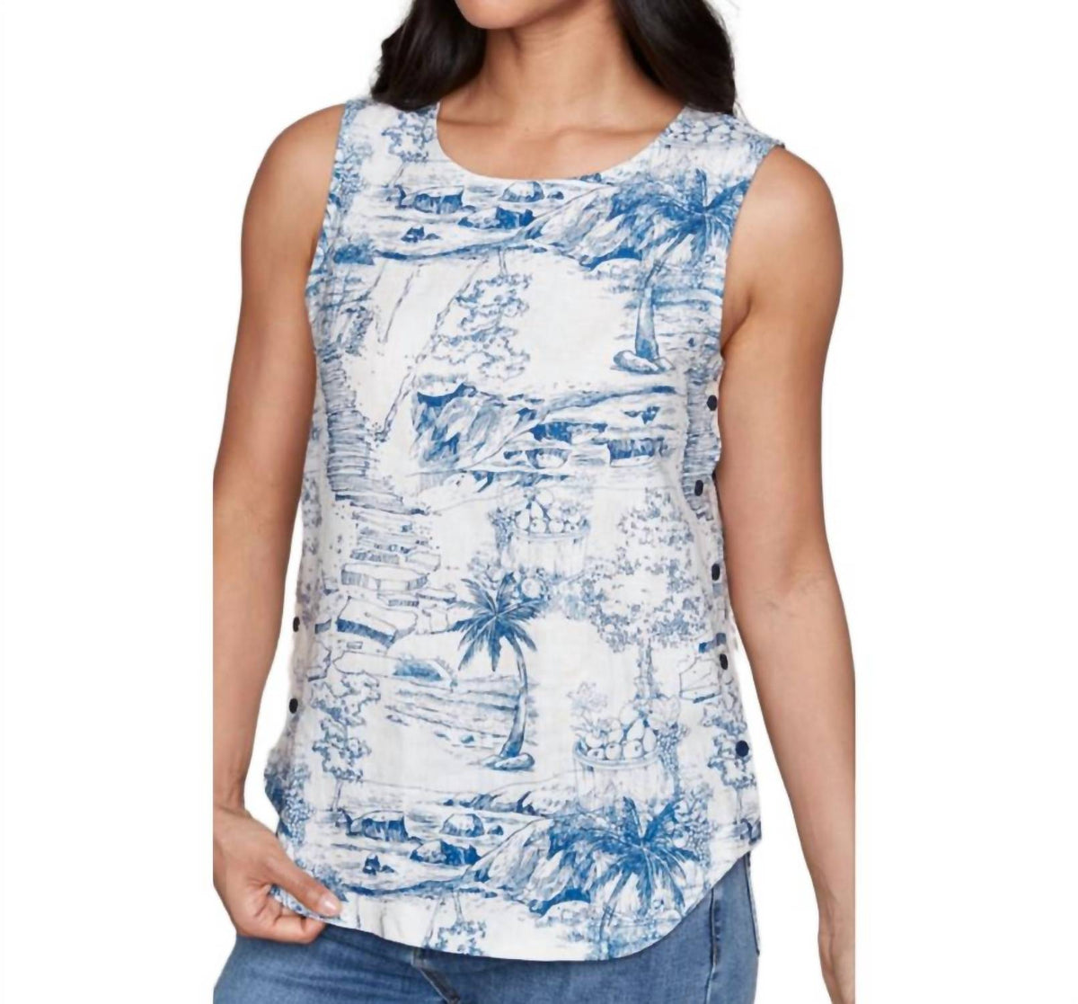 Carre Noir - Woven Tank with Palm Tree & Fruit Print