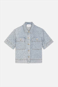 Suncoo - Ladji Leopard Print Denim Blouse