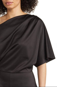 ELLIATT Amari Off Shoulder Wide Leg Satin Jumpsuit in black - women's pants - view 4